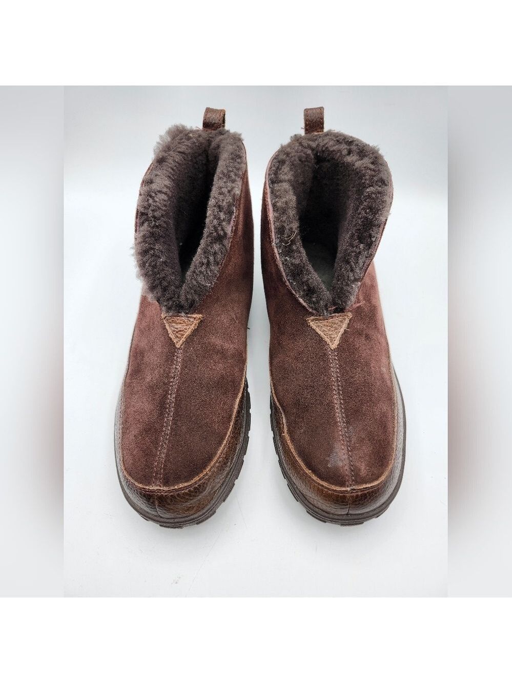 Eddie Bauer Men's Chocolate Suede Shearling Lined Slippers Sz 9